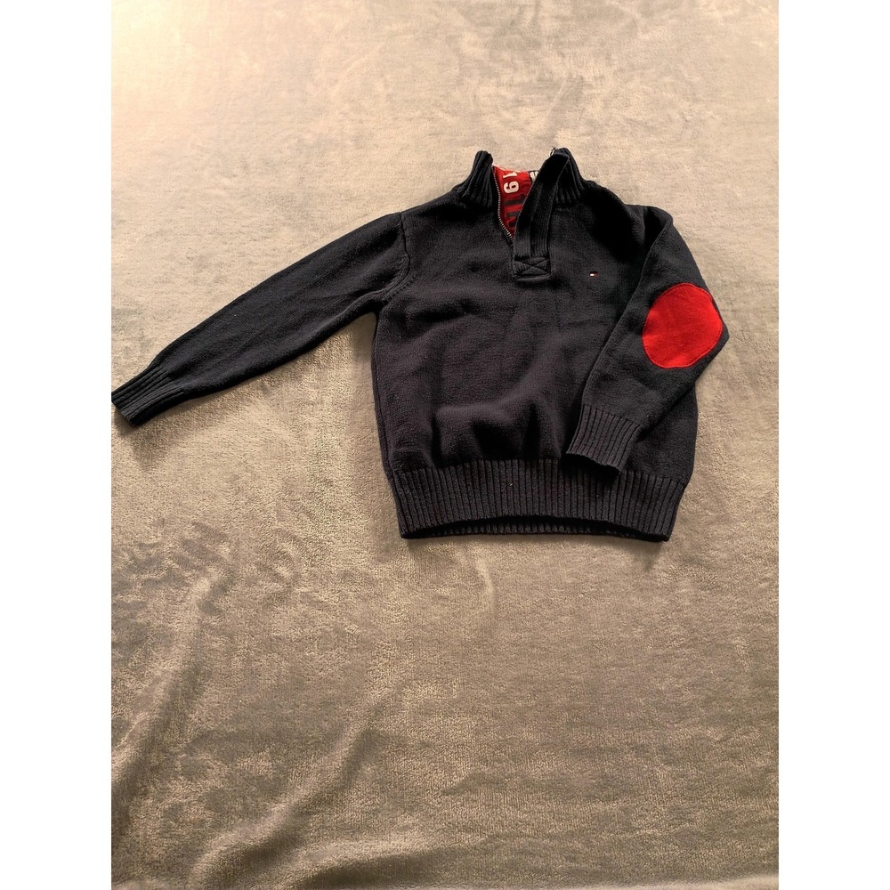 Tommy Hilfiger Sweater Boys 4 Blue 1/4 Zip Mock Neck Elbow Patch Knit Pullover